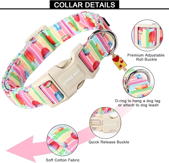 ARING PET Summer Dog Collar-Cute Popsicle Dog Collar for Small Dogs, Adjustable Multicolor Ice Cream Pet Collars Puppy Collar for Small Medium Large Dogs