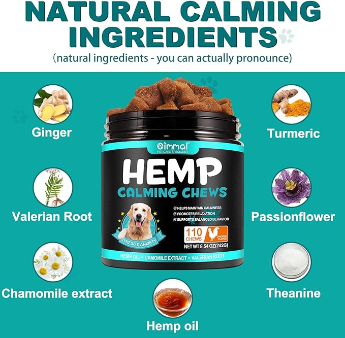 Hemp Calming Chews for Dogs 110 Count, Chicken Flavor Dog Calming Treats, Helps with Dog Anxiety, Separation, Barking, Stress Relief, Melatonin for Dogs, Sleep Calming Aid, for All Breeds & Sizes