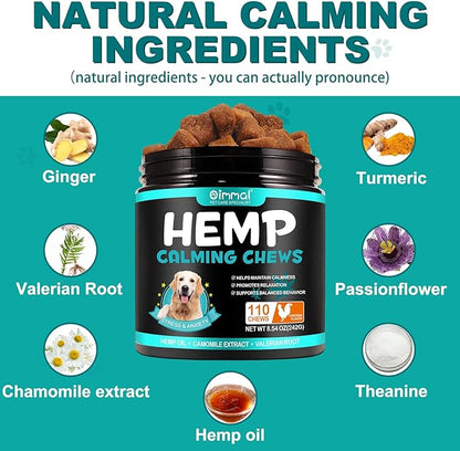 Hemp Calming Chews for Dogs 110 Count, Chicken Flavor Dog Calming Treats, Helps with Dog Anxiety, Separation, Barking, Stress Relief, Melatonin for Dogs, Sleep Calming Aid, for All Breeds & Sizes