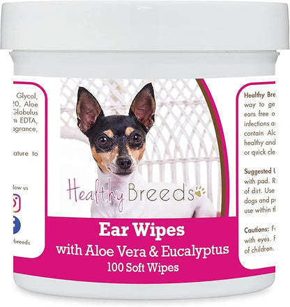 Healthy Breeds Toy Fox Terrier Ear Cleaning Wipes with Aloe & Eucalyptus for Dogs 100 Count
