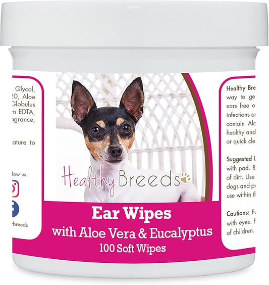 Healthy Breeds Toy Fox Terrier Ear Cleaning Wipes with Aloe & Eucalyptus for Dogs 100 Count