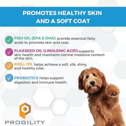 Nootie Progility Skin & Coat Supplement for Dogs, Fish Oil Supports Healthy Skin & Coat, 90 Soft Chews per Container