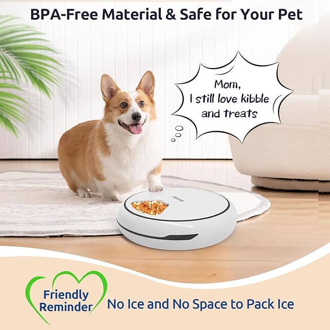 ORSDA Automatic Cat Feeder Wet Food/Dry Food, 5 Meal Timed Pet Feeder with Timer Programmable & Voice Recorder, Dual Power Supply Auto Feeder for Cats/Small Dogs