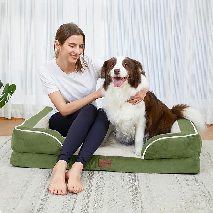 XXL Orthopedic Dog Bed for Extra Large Dogs, Orthopedic Foam Dog Beds Washable, Waterproof Dog Sofa Bed with Removable Cover & Non-Slip Bottom(XX-large,Light Green)