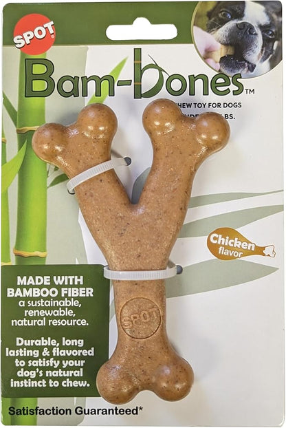 SPOT Bam-Bones Wishbone - Made with Strong Bamboo Fiber, Durable Long Lasting Dog Chew for Light to Moderate Chewers, Great Toy for Adult Dogs & Teething Puppies under 30lbs, 5.25in, Chicken Flavor