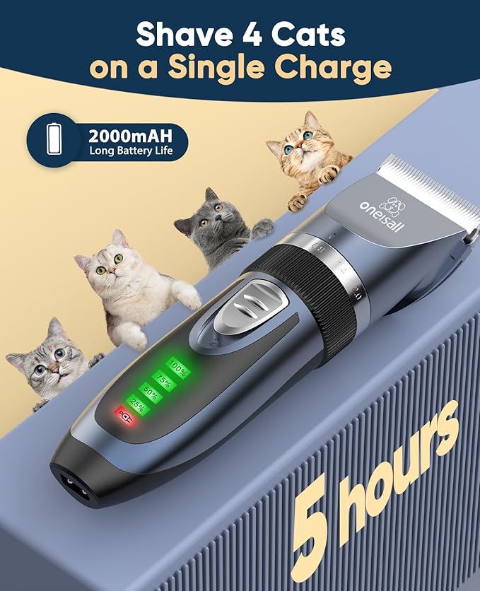 oneisall Cat Clippers for Matted Hair, Quiet Cat Shaver for Long Hair, Cordless Cat Hair Trimmer for Grooming, 2 Speed Pet Shaver Cat Grooming Kit for Cats Small Dogs Animals (Blue)…