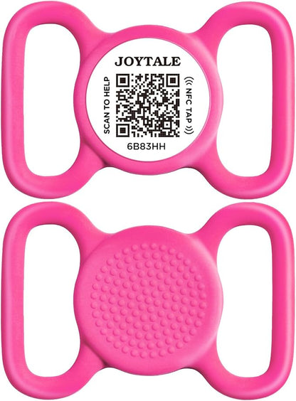 Joytale [ NO APP Required ] Silent Silicone QR Code Dog Tag, Slide On Dog Tags for 1.2-1.6Inch Collars or Vest, NFC Pet Online Profile, Scan QR to Send Location Alert Email, Hot Pink, L