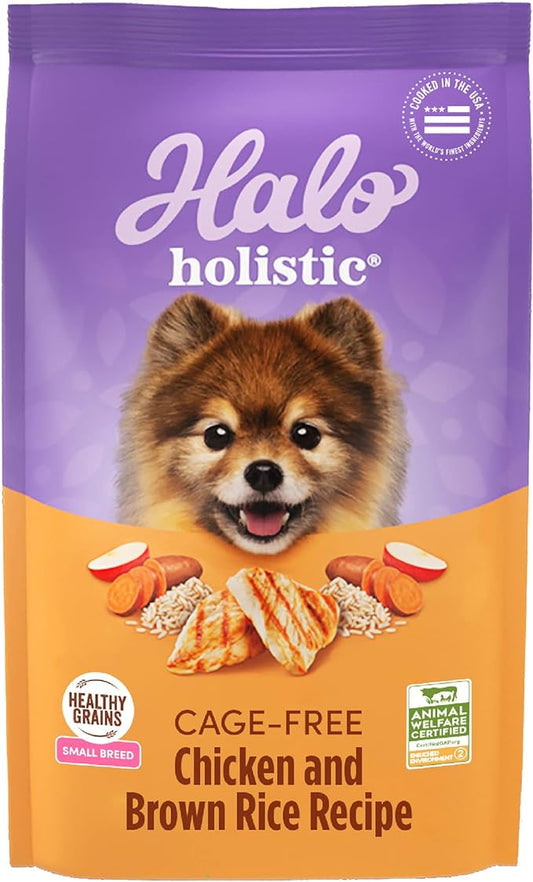 Halo Holistic Dog Food, Complete Digestive Health Cage-Free Chicken and Brown Rice Recipe, Dry Dog Food Bag, Small Breed Formula, 10-lb Bag