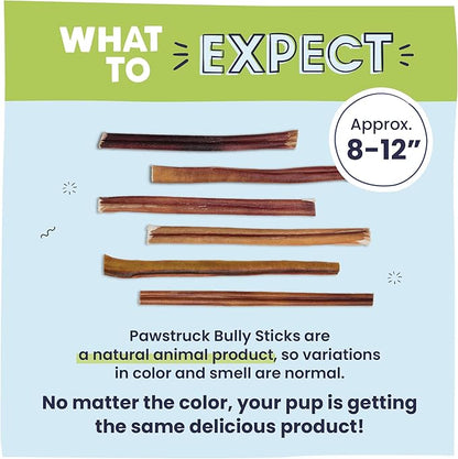 Pawstruck Natural 8-12" Bully Sticks for Dogs - Best Long Lasting, Rawhide Free, Low Odor & Grain Free Dental Chew Treat - Healthy Single Ingredient 100% Real Beef - 1 lb Bag - Packaging May Vary
