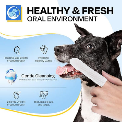 Dental Care Wipes for Dog- Teeth Cleaning Finger Wipes for Plaque and Tartar Removal, Safe & Gentle Disposable Toothbrush Wipes for Fresh Breath & Gum Care - 50 Pcs
