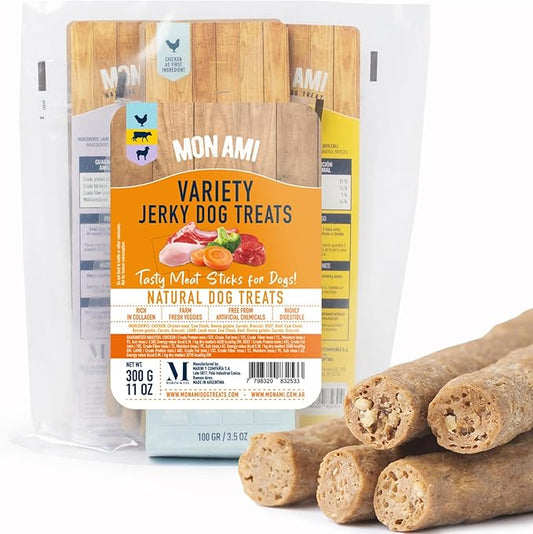 Mon Ami Variety Dog Treats Meat Sticks for Dogs with Farm Fresh Vegetables – Human Grade Dog Treats with Superfoods - Training Treats for Dogs - Healthy Dog Treats for Small, Medium and Large Dogs