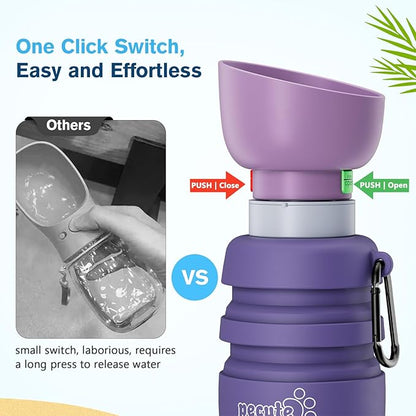 Pecute Dog Water Bottle Portable, 29oz Dog Foldable Water Bottle with Folding Bowl, Carabiner Clip, 5 Levels Capacity, 100% Food Grade Silicone, Dog Water Bottle for Outdoor Walking, Hiking, Travel
