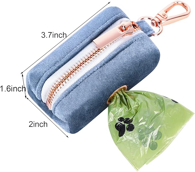 ARING PET Velvet Dog Waste Bag Dispenser, Cute Blue Doggy Poop Bags Holders Attach to Any Leashes, Portable Washable Pet Waste Pouch Dispenser with Metal Zipper