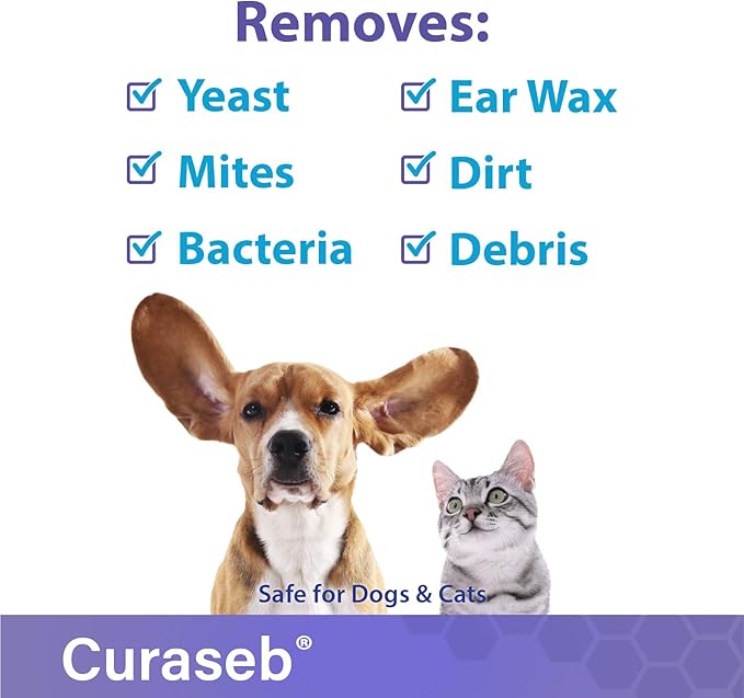 Curaseb Cat and Dog Ear Wipes – Cleans, Deodorizes and Soothes Ear Issues with Soothing Aloe Vera – Vet Strength – 100 Wipes