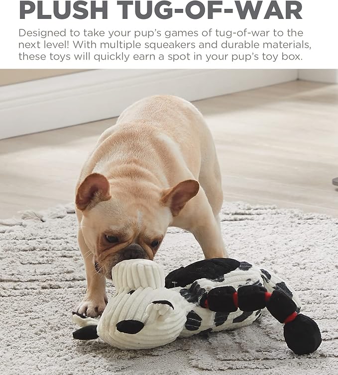 Outward Hound Thunda Tugga Cow Plush & Squeaky Dog Tug Toy