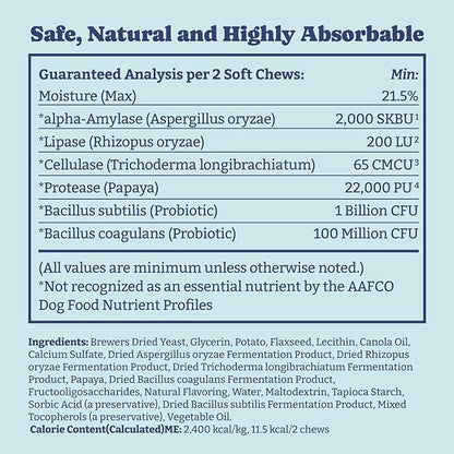 Probiotics for Dogs, Dog Probiotics and Digestive Enzymes, Pre & Probiotics Over 1 Billion CFUs, for Gut Health and Digestive Health, Itchy Skin Relief, Immune Support, 90 Soft Chews