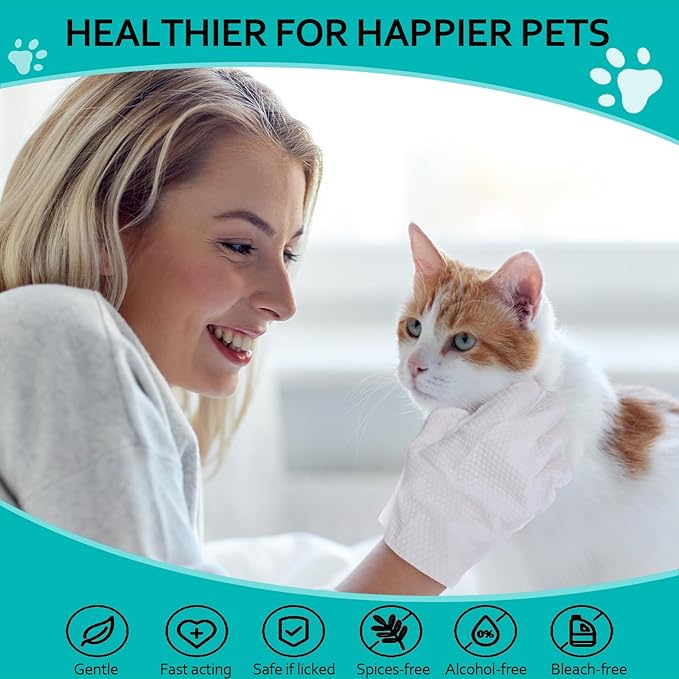 48 Pack Cleaning Glove for Dogs Cats and Pets Bathing Wipes Dry Cleaning Gloves Grooming Wipes Grooming for Dog and Cat Daily Care and Traveling