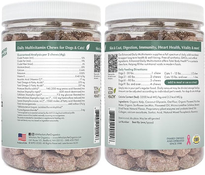 Wholistic Pet Organics: Multivitamin Chews for Dogs Organic Homemade Dog Treat for Medium and Small Dogs Calming Chews for Dogs Food Puppy Multivitamin Probiotics Immune Support Supplement (240 Count)