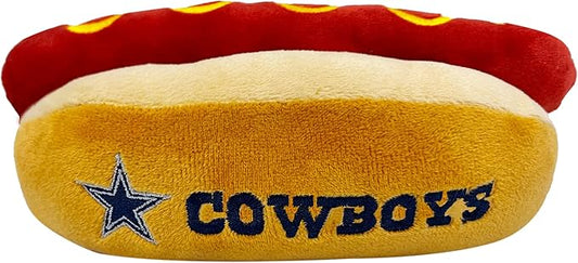 Pets First NFL Dallas Cowboys HOT Dog Plush Dog & CAT Squeak Toy - Cutest HOT-Dog Snack Plush Toy for Dogs & Cats with Inner Squeaker & Beautiful Football Team Name/Logo, 8 x 5 x 3 Inches