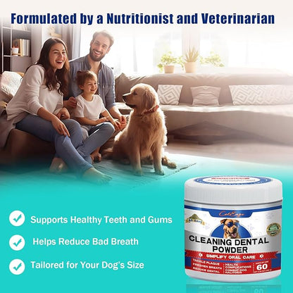 Dog Teeth Cleaning Powder-Dog Dental Care and Bad Breath Treatment, Plaque Removal Herbal Dental Powder for Healthy Teeth & Gums for All Dogs