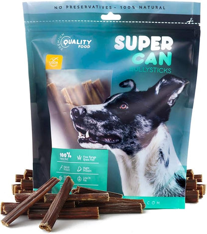 SUPER CAN BULLYSTICKS 6” Gullet Sticks (25 count) - 100% Natural Beef Esophagus Dog Jerky Treats for Small-Medium Dogs Easily Digestible Dog Chews
