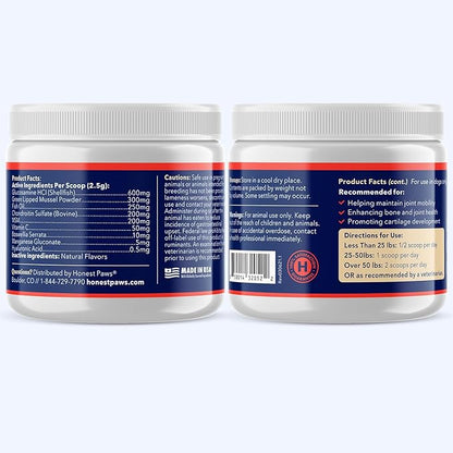 Honest Paws Mobility Bone and Joint Supplement for Dogs - Enhance Bone Health Lubricate Joints - Green Lipped Mussel, Glucosamine, Fish Oil, Chondroitin Sulfate, MSM, Vitamin C with Natural Flavors