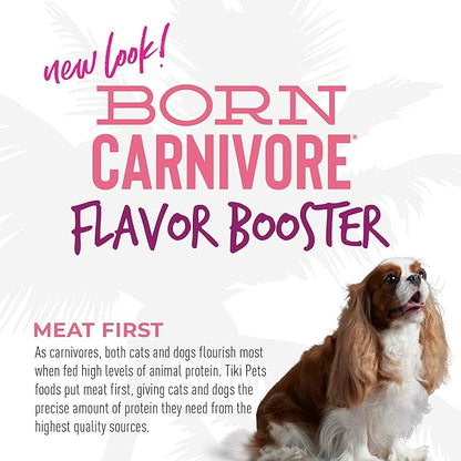 Tiki Dog Born Carnivore Flavor Booster, Salmon Recipe Bisque, Grain Free Meat Based Treat, Meal Topper for All Dog Breeds and All Life Stages, 1.5 oz Pouch, Pack of 12