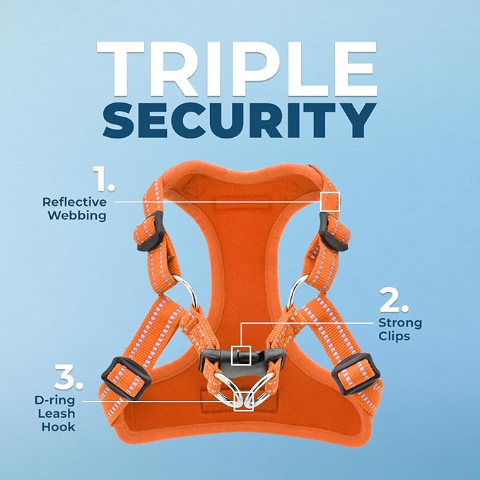 Best Pet Supplies Voyager Adjustable Dog Harness with Reflective Stripes for Walking, Jogging, Heavy-Duty Full Body No Pull Vest with Leash D-Ring, Breathable All-Weather - Harness (Orange), XS
