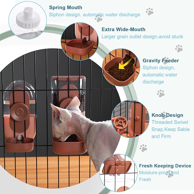 Hanging Automatic Food Water Dispenser,Gravity Rabbit Feeder and Water Dispenser Set,Cage Cat Food and Water Dispenser Food Bowl for Bunny Chinchilla Guinea Pig Hedgehog Ferret