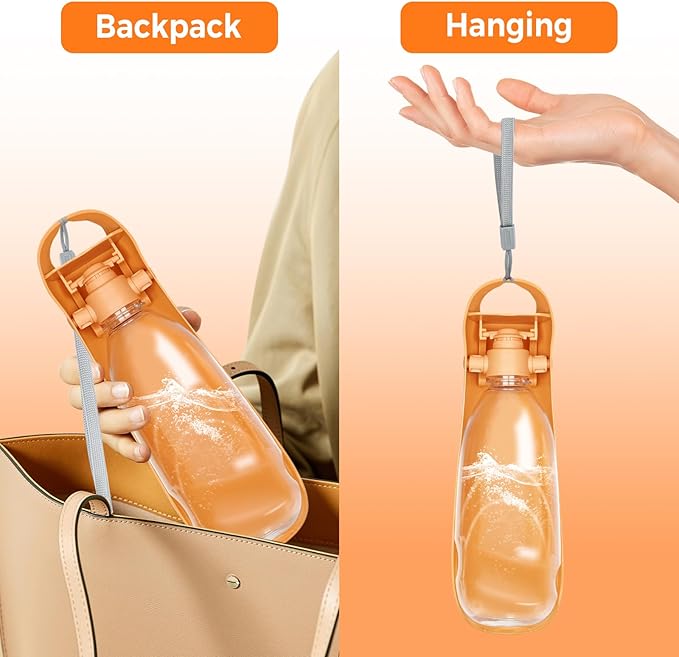 2Pack Dog Water Bottle, 19oz Collapsible Dog Travel Water Bottle, Portable Dog Water Dispenser with Foldable Drinking Cup Bowl for Walking, Hiking, Lightweight, Leak-Proof, BPA Free, Orange