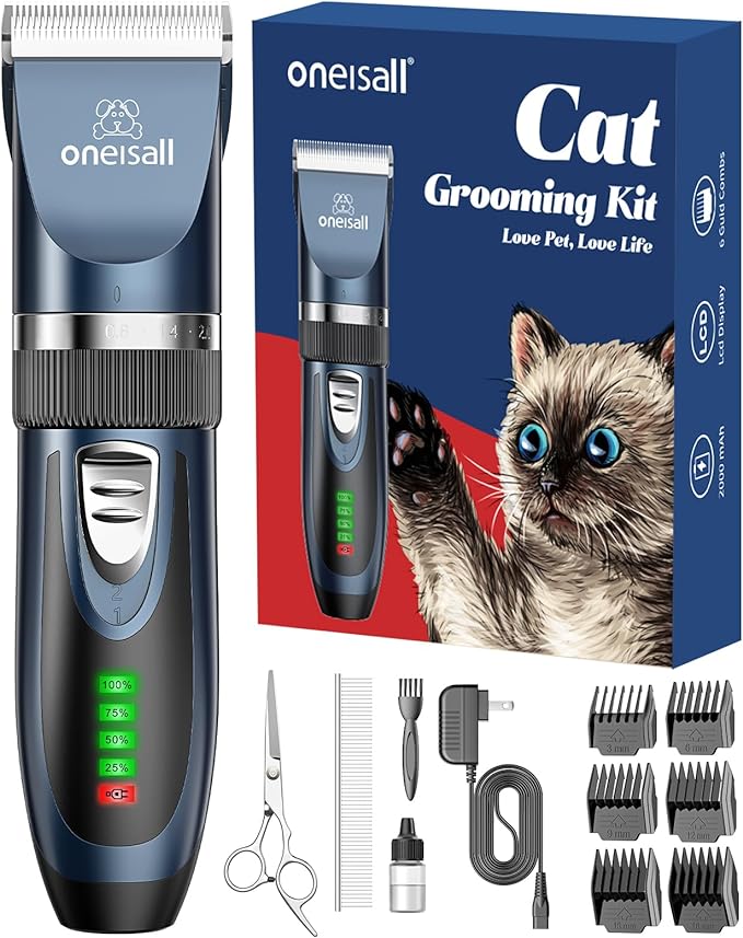 oneisall Cat Clippers for Matted Hair, Quiet Cat Shaver for Long Hair, Cordless Cat Hair Trimmer for Grooming, 2 Speed Pet Shaver Cat Grooming Kit for Cats Small Dogs Animals (Blue)…