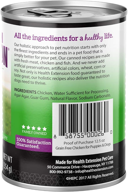 Health Extension Wet Dog Food, Gluten and Grain-Free, Healthy Natural Food Canned for Puppies, Chicken Recipe