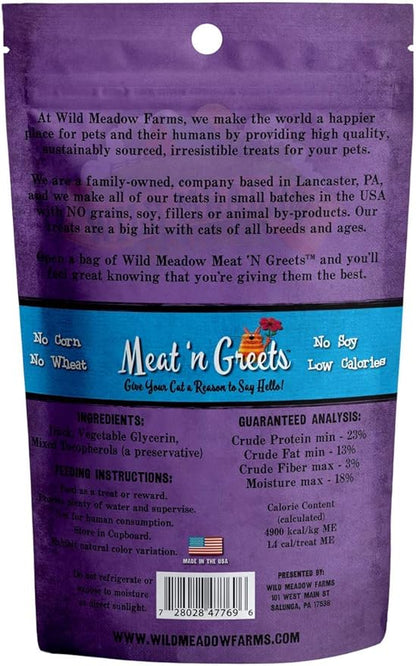 Wild Meadow Farms - Cat Treats - Meat 'N Greets - Soft Jerky Treats with Real Meat, High Protein, Grain-Free, Perfect for Training & Rewarding, All Natural Snacks for Cats - Duck Flavor