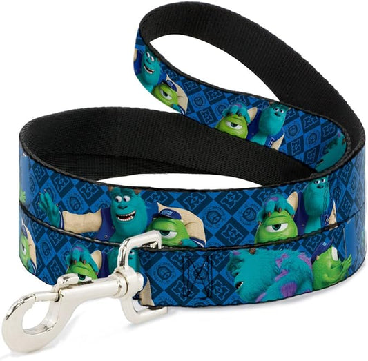 Buckle-Down Pet Leash - Monsters University Sulley & Mike Poses/Checkers Blue - 6 Feet Long - 1/2" Wide