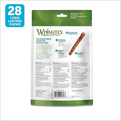 WHIMZEES Natural Grain Free Daily Dental Long Lasting Dog Treats, Veggie Sausage, Small, Bag of 28