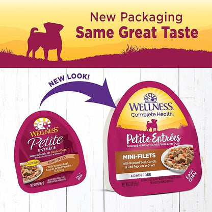 Wellness Petite Entrees Mini Fillets Grain Free Natural Wet Small Breed Dog Food, Roasted Beef, Carrots & Red Peppers, 3-Ounce Cup (Pack of 24)