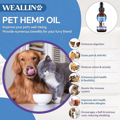 Hemp Oil for Dogs and Cats, rich in Omega 3, 6, 9 and Organic Extract Helps Pets with Anxiety, Pain, Skin and Coat Health, Stress, Hip and Joint Support, Pet's Calming Treat (1 Pack)