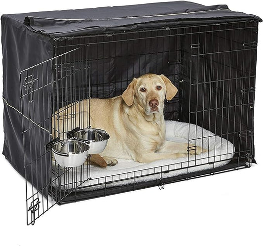 MidWest Homes for Pets iCrate Dog Crate Starter Kit 42-Inch Ideal for Large Dog Breeds (weighing 71 - 90 Pounds) Includes Crate With Cover, Pet Bed, 2 Dog Bowls