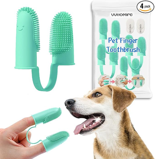 Two Finger Toothbrush for Dogs, Cat Toothbrush Two Finger, Double Cleaning Strength, Double The Efficiency, Efficient Teeth Cleaning, Ergonomic, Ring Bristle, Easier to Use. (4-pcs, blue)