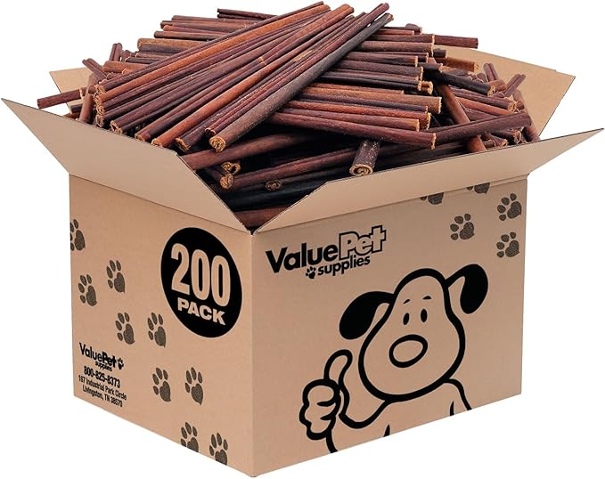 ValueBull Collagen Sticks, Beef Small Dog Chews, Thin 12 Inch, 200 Count BULK PACK - Natural & Safe, Single Ingredient, Rawhide-Free, Long Lasting, Healthy for Hips, Joints, Skin & Coat