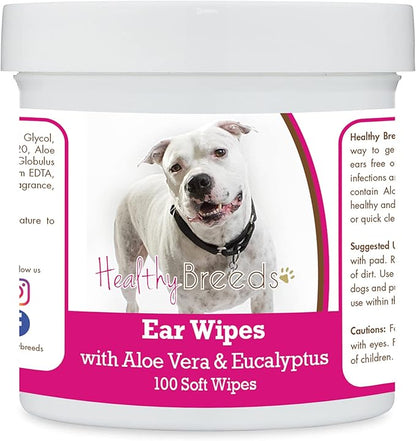 Healthy Breeds Pit Bull, White, Ear Cleaning Wipes with Aloe & Eucalyptus for Dogs 100 Count