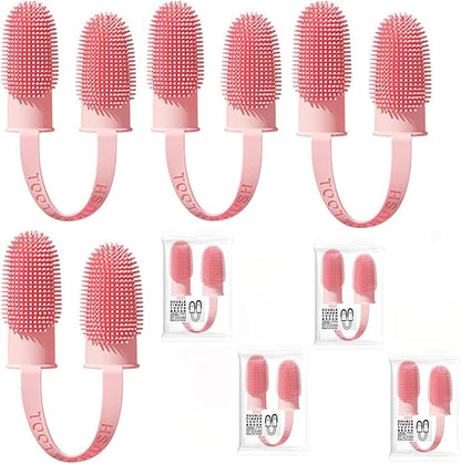 4 Packs Dog Toothbrush, Finger Pet Toothbrush Kit,for Pet Teeth Cleaning, Cat Rabbit Toothbrush,135ºSurround Bristles(Pink)