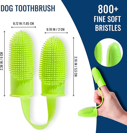 Dog Finger Toothbrush, Dog Shampoo Brush, Dog Accessories: 3 in 1 Dog Bath Brush and 2 Finger Tooth Brush Kit, Essential Puppy Products for Teeth Cleaning, Bathing, and Grooming (Yellow).