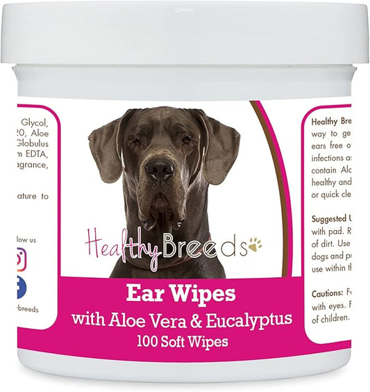 Healthy Breeds Great Dane, Blue, Ear Cleaning Wipes with Aloe & Eucalyptus for Dogs 100 Count