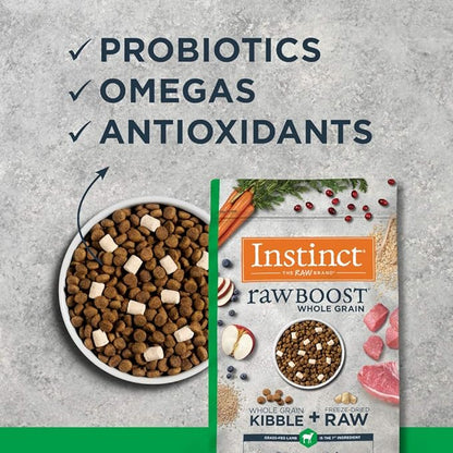Instinct Raw Boost Whole Grain Dry Dog Food, Natural Real Lamb & Oatmeal Recipe Kibble with Omegas + Freeze Dried Raw Dog Food, 20 lb. Bag