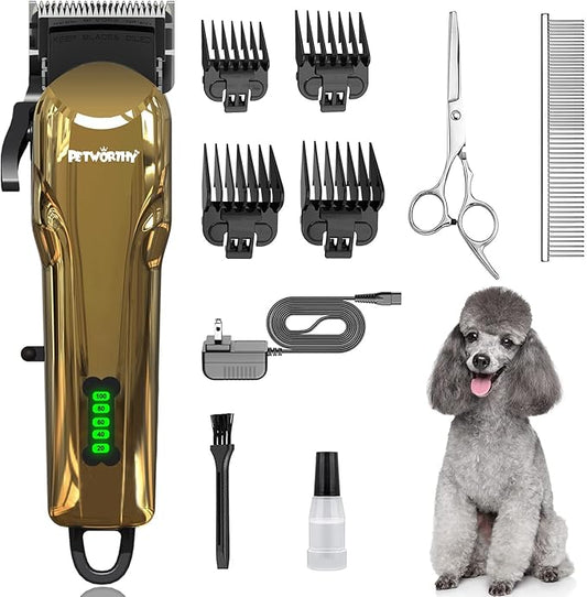 Dog Clippers for Grooming - Dog Grooming Kit for Heavy Thick Hair Coats Low Noise Dogs Shaver Clippers with Cloth Upgraded Professional Rechargeable Cordless Electric Quiet Plating Clippers