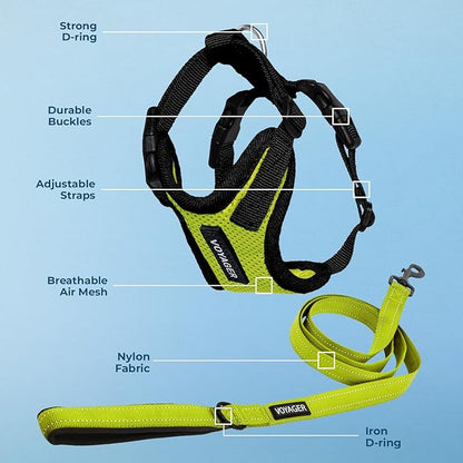 Voyager Step-in Lock Dog Harness w Reflective Dog Leash Combo Set with Neoprene Handle 5ft - Supports Small, Medium and Large Breed Puppies/Cats by Best Pet Supplies - Lime Green/Black Trim, S