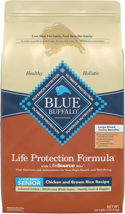 Blue Buffalo Life Protection Formula Natural Senior Large Breed Dry Dog Food, Chicken and Brown Rice 34-lb