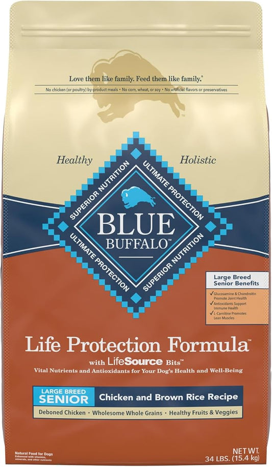 Blue Buffalo Life Protection Formula Natural Senior Large Breed Dry Dog Food, Chicken and Brown Rice 34-lb
