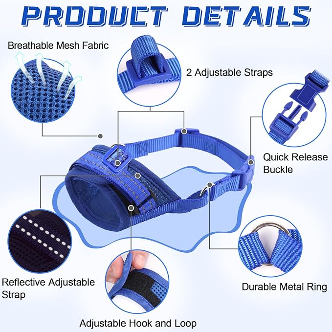 Dog Muzzle Soft Air Mesh Muzzle for Large Dogs, Adjustable Pet Muzzle for Small Medium Dogs to Drink Normally, Breathable Reflective Muzzle for Dogs to Prevent Biting Barking(Blue,L-7)
